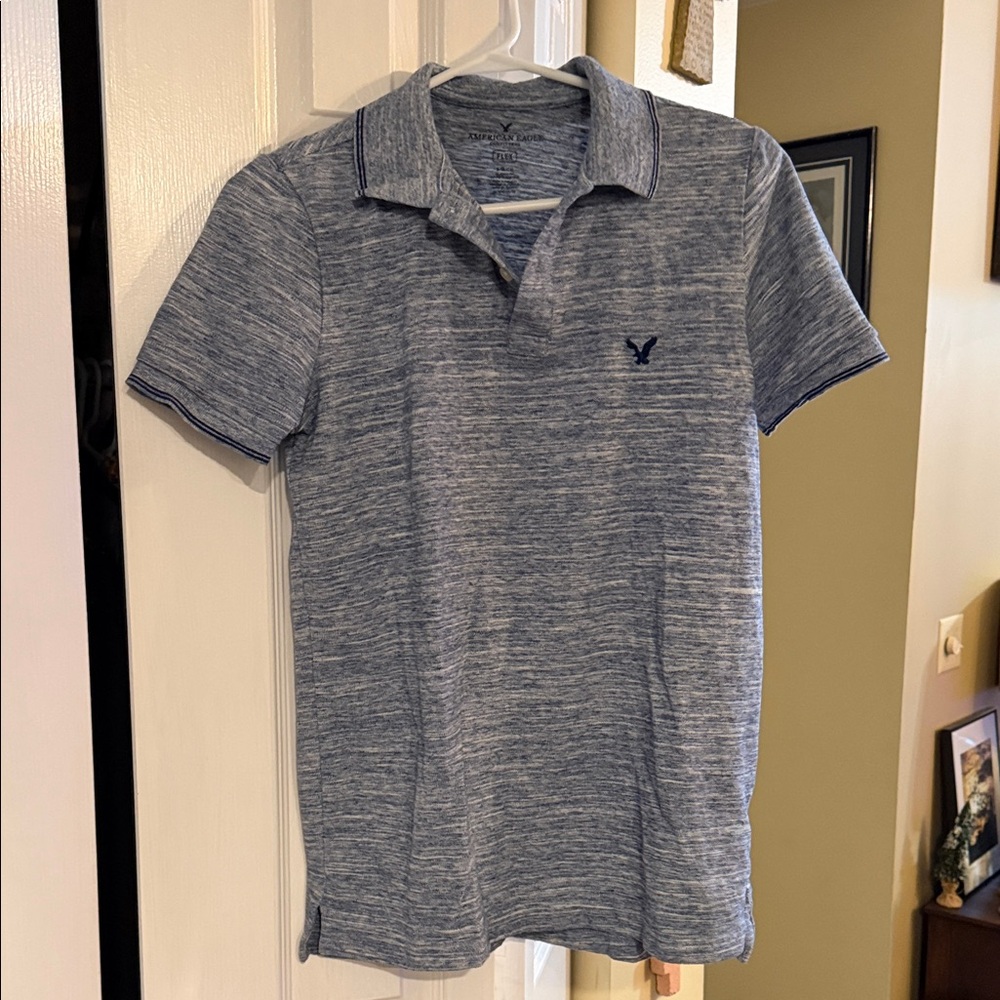 American Eagle Outfitters Heathered Blue Polo